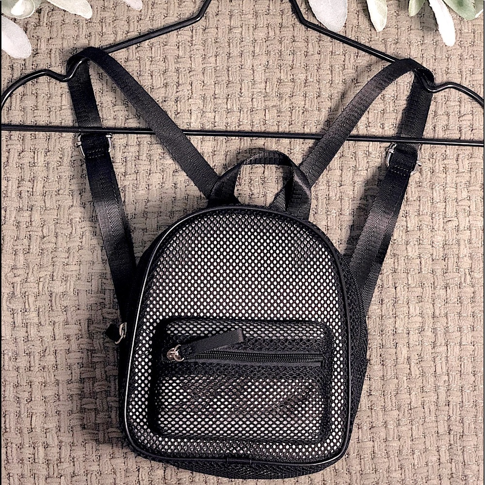 Black mesh mini backpack